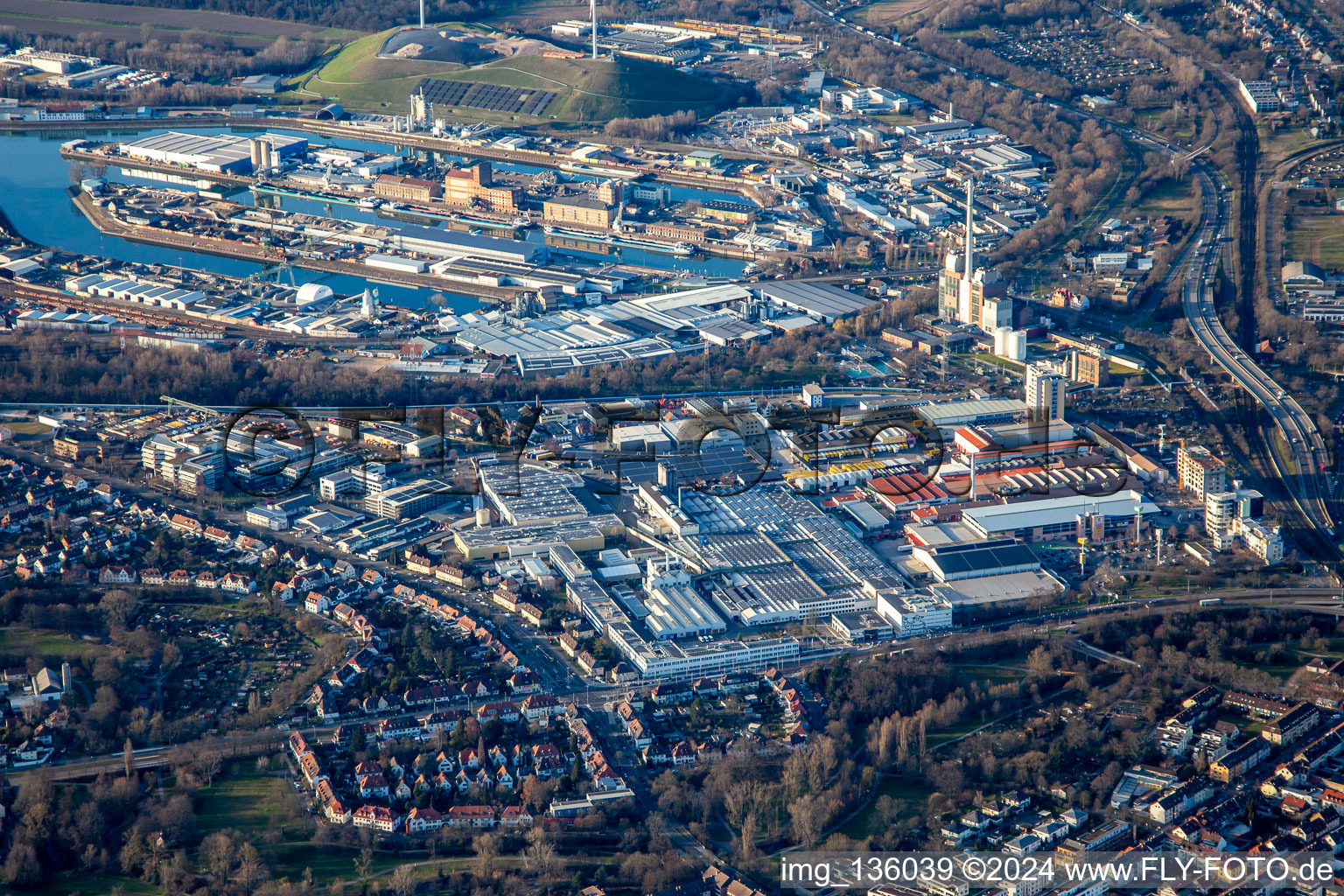 Michelin tire works from the southeast in the district Grünwinkel in Karlsruhe in the state Baden-Wuerttemberg, Germany