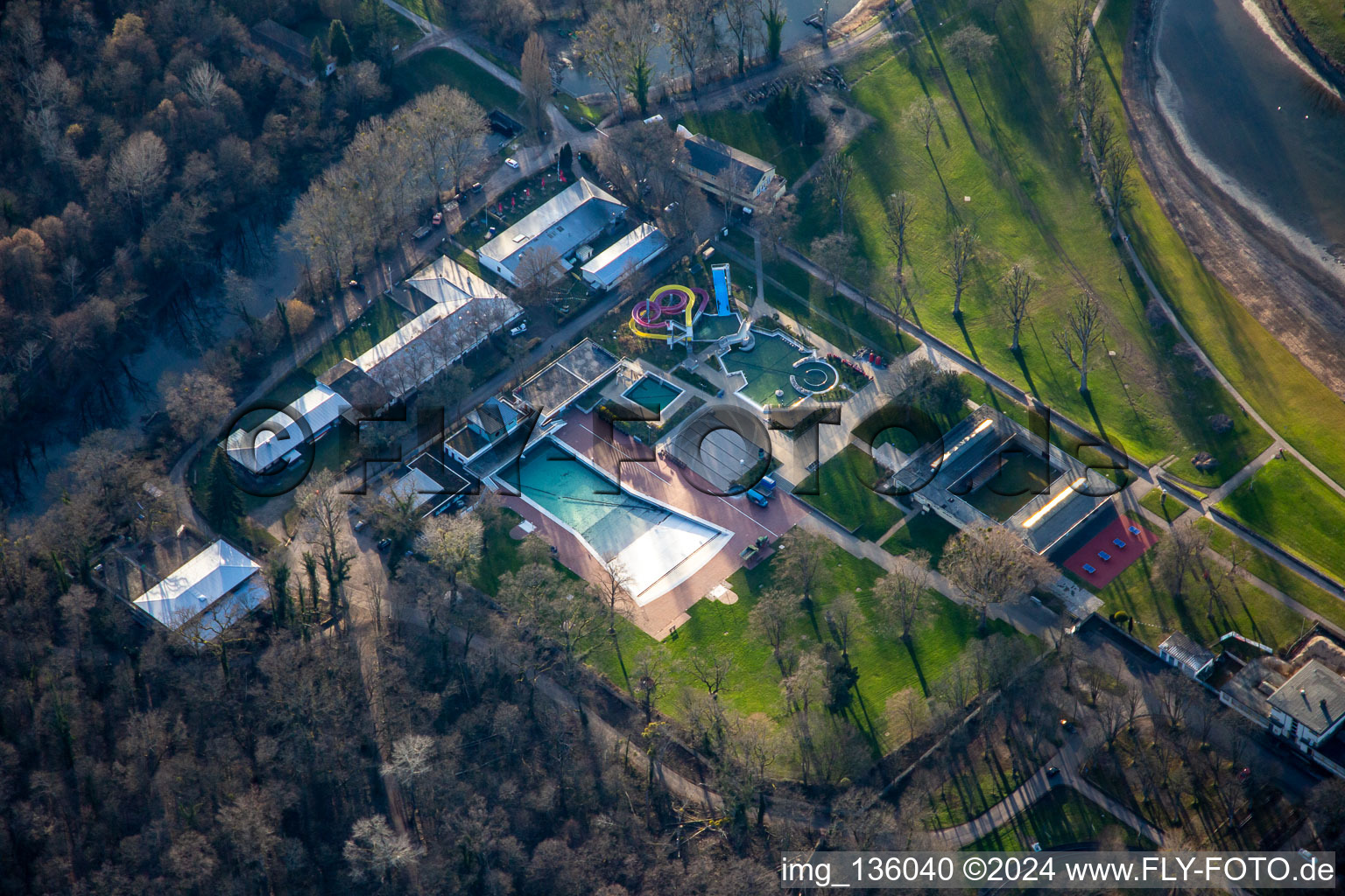 Rheinstrandbad Rappenwörth in hibernation in the district Daxlanden in Karlsruhe in the state Baden-Wuerttemberg, Germany