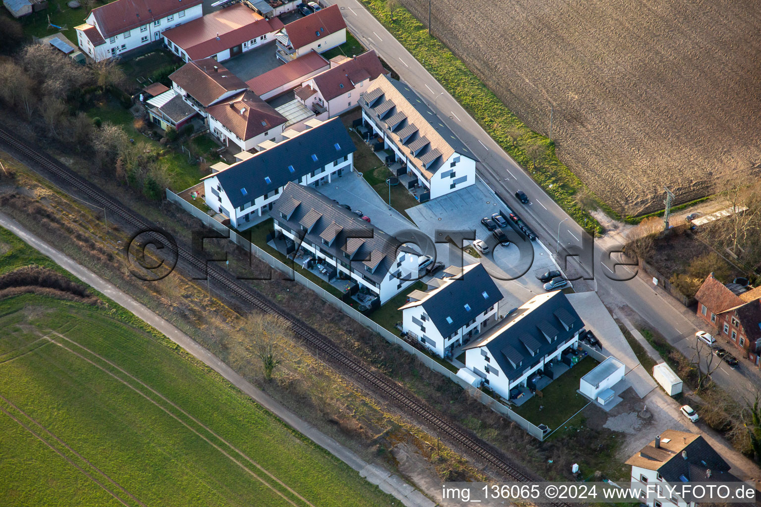 New terraced housing development at Schaidt station in Steinfeld in the state Rhineland-Palatinate, Germany