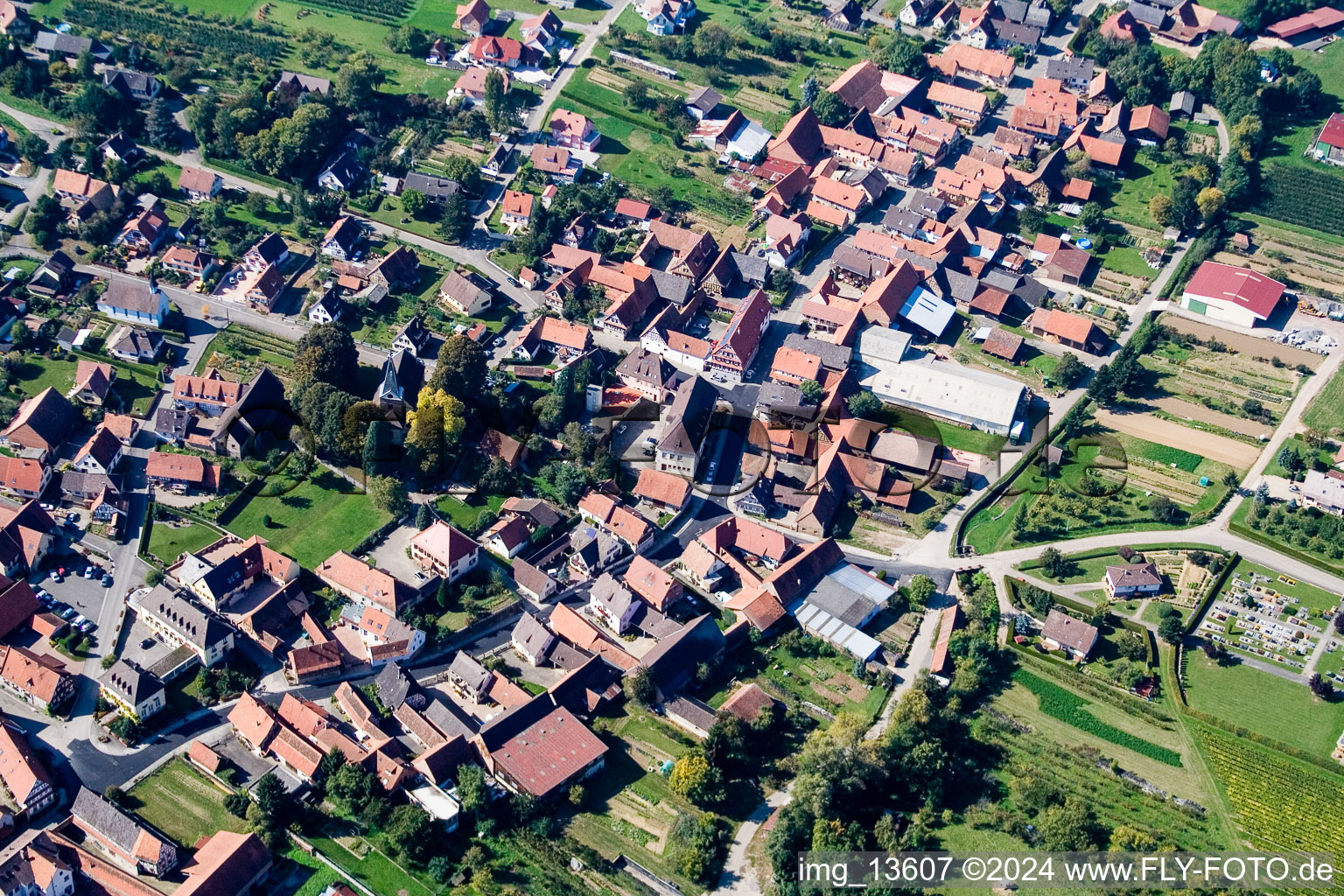 Steinseltz in the state Bas-Rhin, France viewn from the air