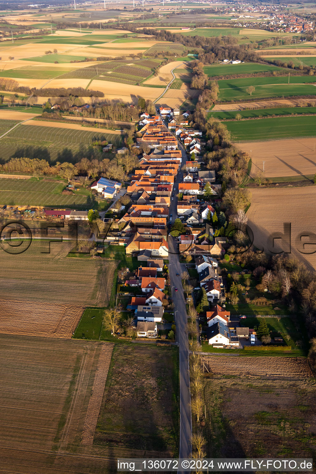 Aerial view of Main Street in Vollmersweiler in the state Rhineland-Palatinate, Germany