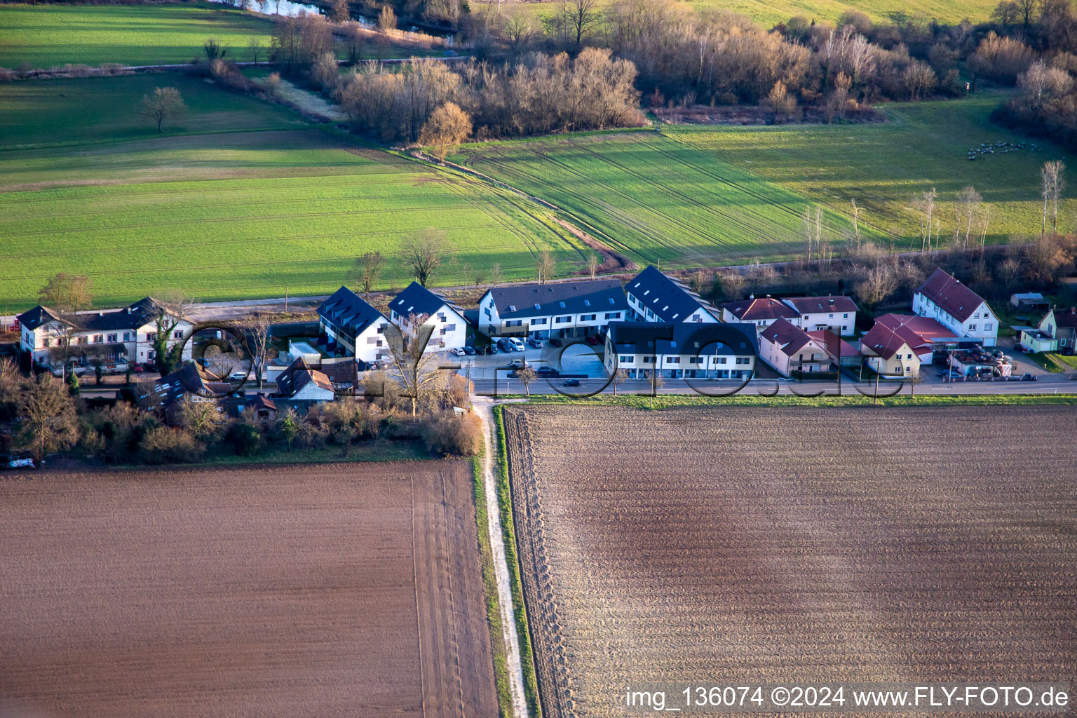 Aerial photograpy of New terraced housing development at Schaidt station in Steinfeld in the state Rhineland-Palatinate, Germany