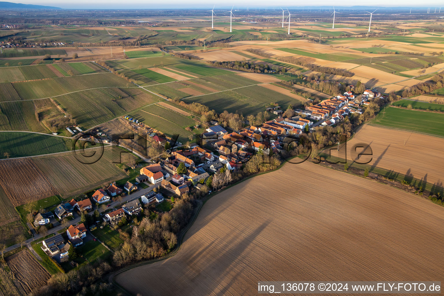 Main Street in Vollmersweiler in the state Rhineland-Palatinate, Germany from above