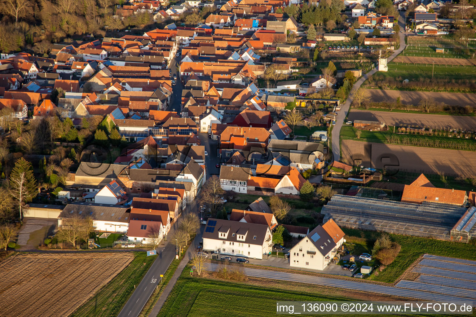 Main street from the west in Winden in the state Rhineland-Palatinate, Germany