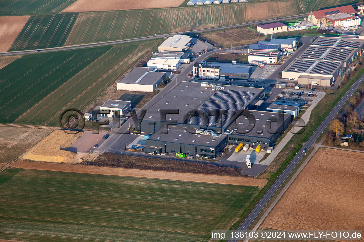 Industrial park W II from the west in Herxheim bei Landau in the state Rhineland-Palatinate, Germany