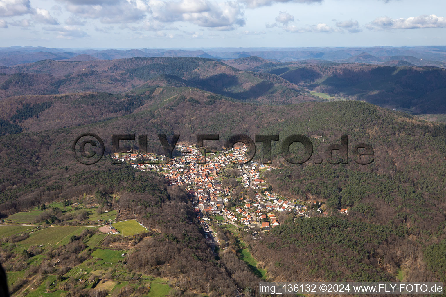 Aerial view of Sleeping Beauty of the Palatinate in Dörrenbach in the state Rhineland-Palatinate, Germany