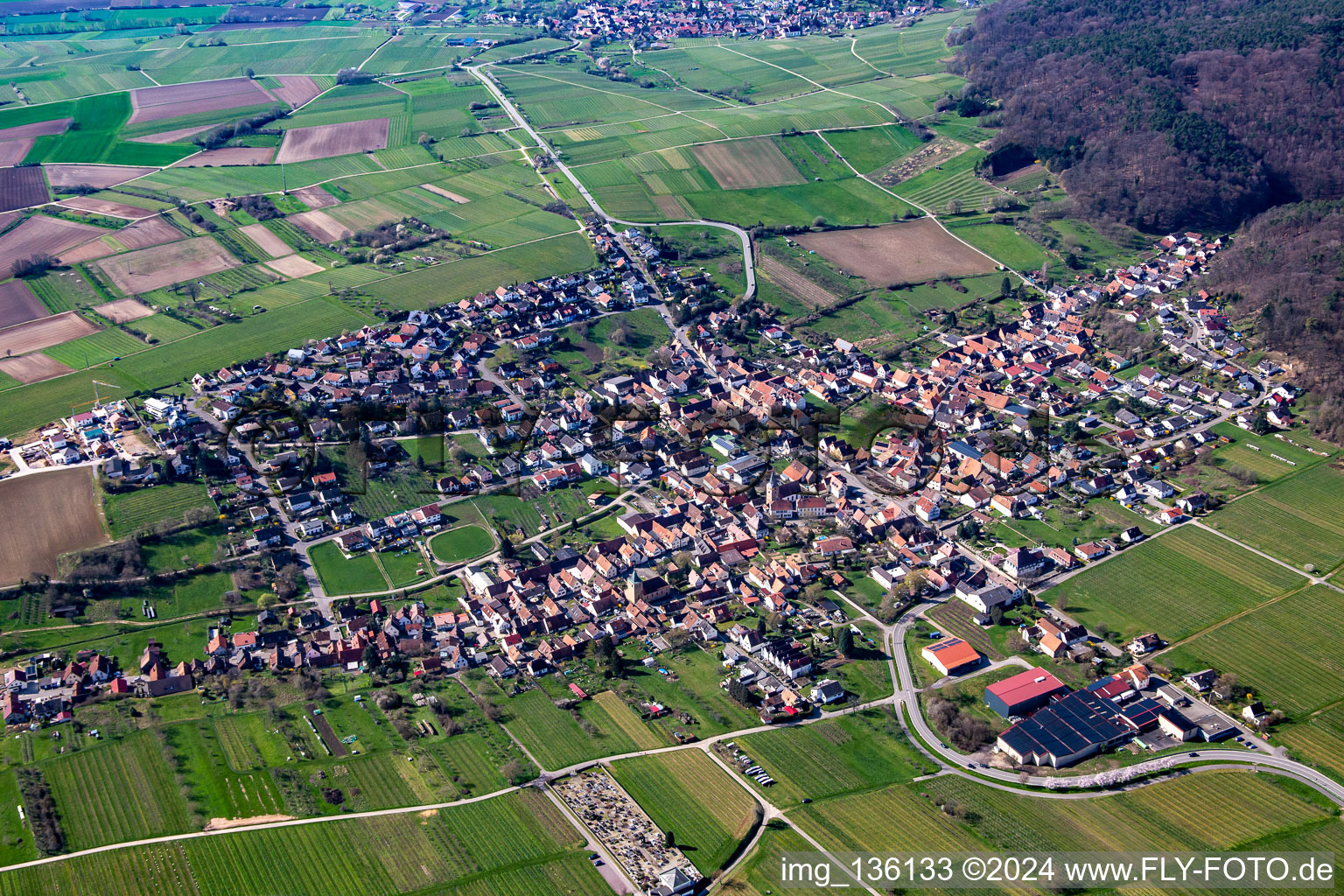 From northeast in Oberotterbach in the state Rhineland-Palatinate, Germany