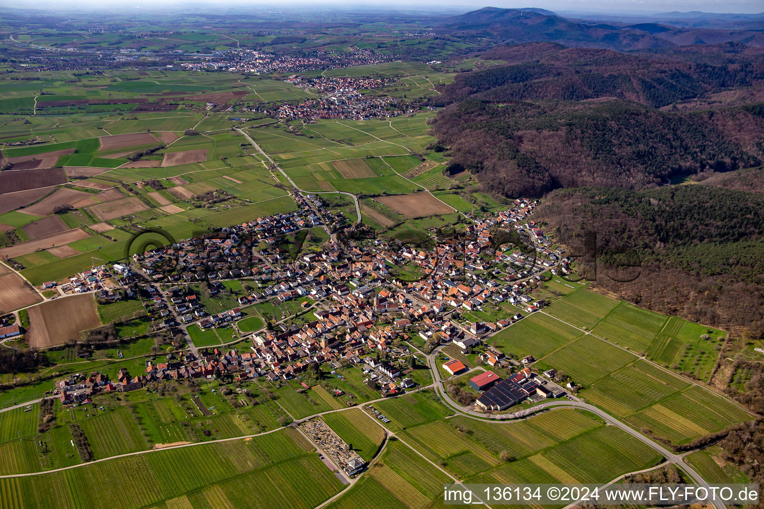 Aerial view of From northeast in Oberotterbach in the state Rhineland-Palatinate, Germany