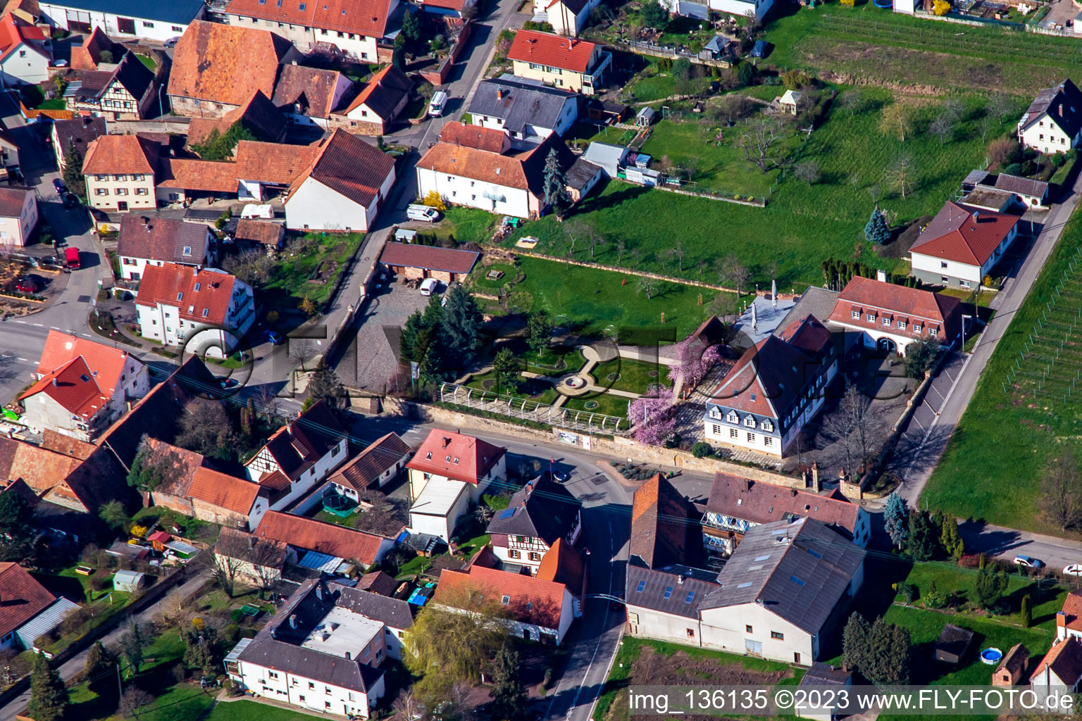 Aerial photograpy of Schlössl Oberotterbach in Oberotterbach in the state Rhineland-Palatinate, Germany