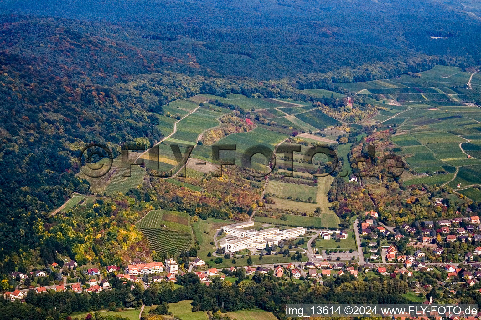 Aerial view of Sonnenberg after silence in Wissembourg in the state Bas-Rhin, France