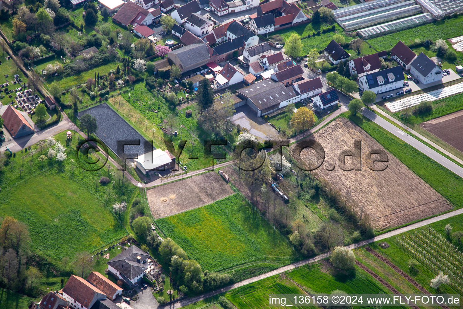 Aerial photograpy of Riding facility at the cemetery in Winden in the state Rhineland-Palatinate, Germany