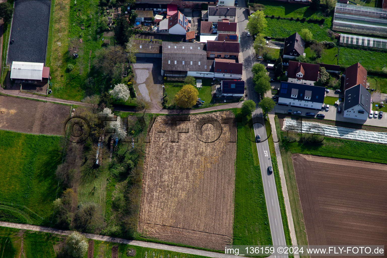 Oblique view of Riding facility at the cemetery in Winden in the state Rhineland-Palatinate, Germany