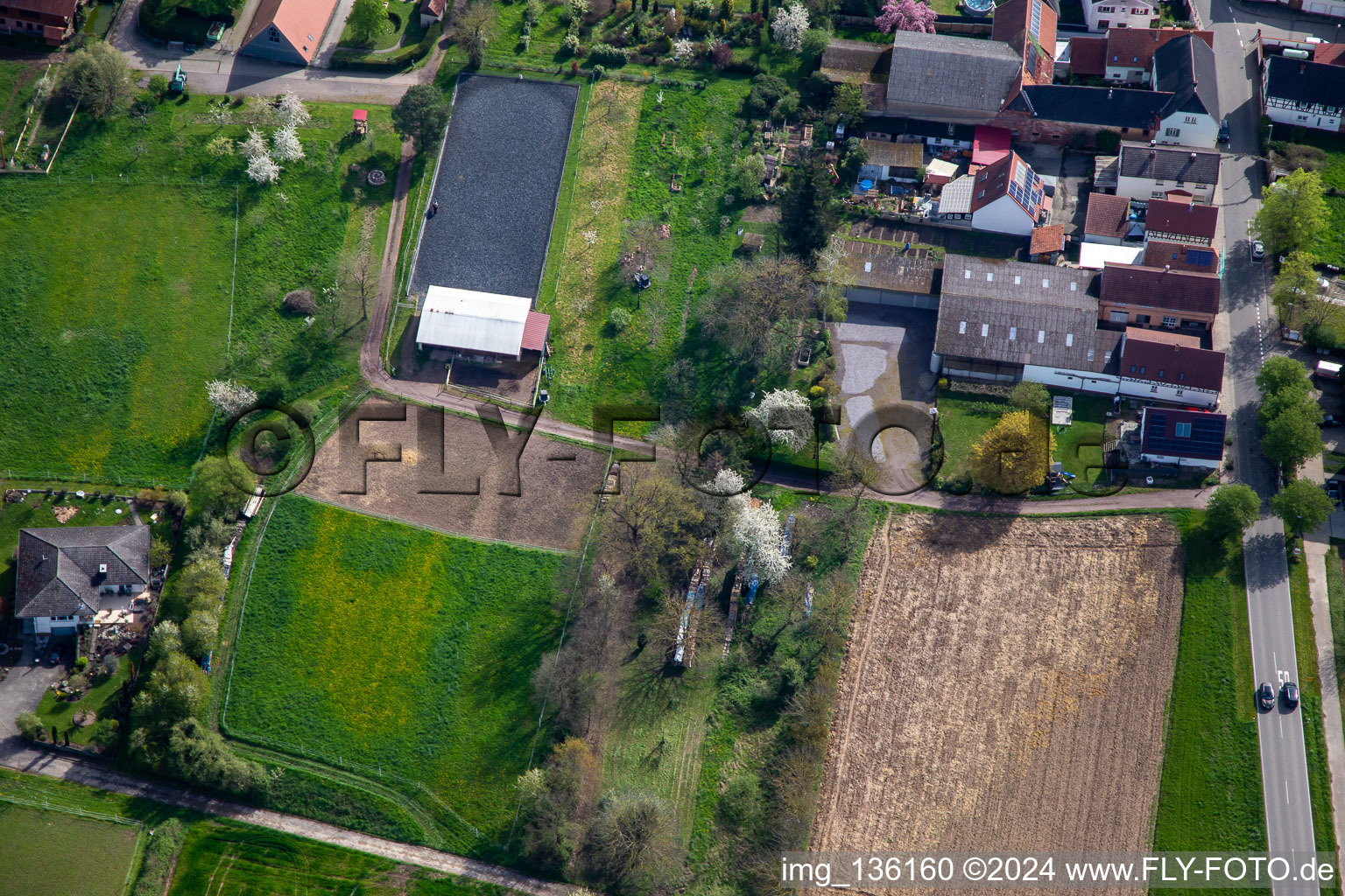 Riding facility at the cemetery in Winden in the state Rhineland-Palatinate, Germany from above