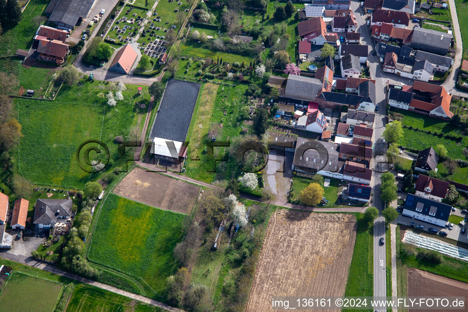 Riding facility at the cemetery in Winden in the state Rhineland-Palatinate, Germany out of the air