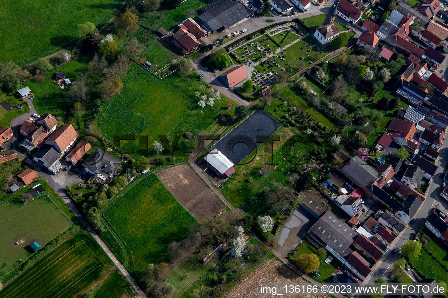 Bird's eye view of Equestrian facility at the cemetery in Winden in the state Rhineland-Palatinate, Germany