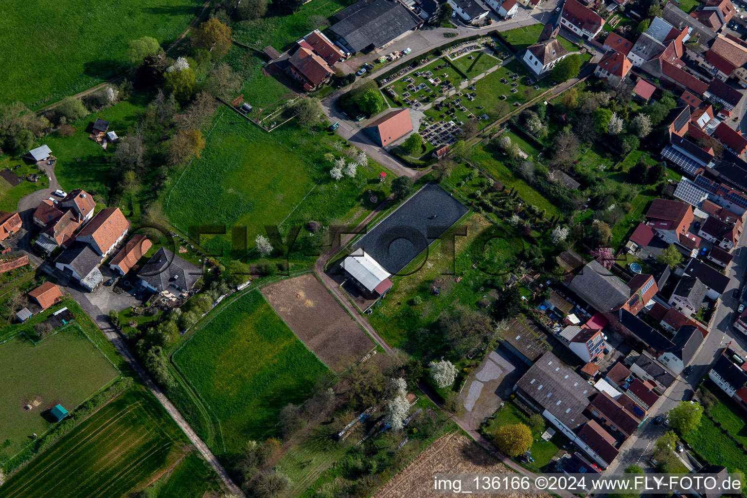 Bird's eye view of Riding facility at the cemetery in Winden in the state Rhineland-Palatinate, Germany