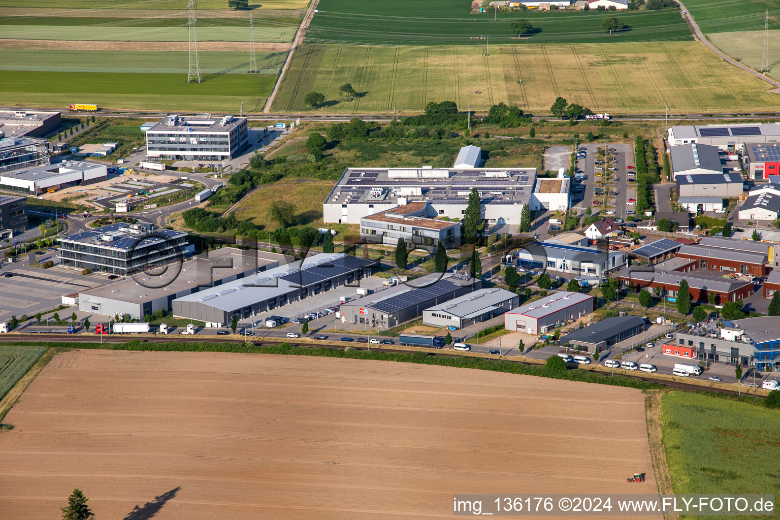 Industrial area north in the Speyer valley in Rülzheim in the state Rhineland-Palatinate, Germany