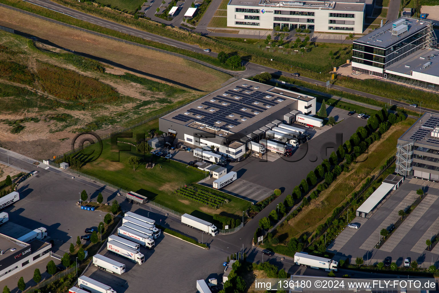 Aerial view of TRANSAC International Freight Forwarding Company Ltd. in Rülzheim in the state Rhineland-Palatinate, Germany