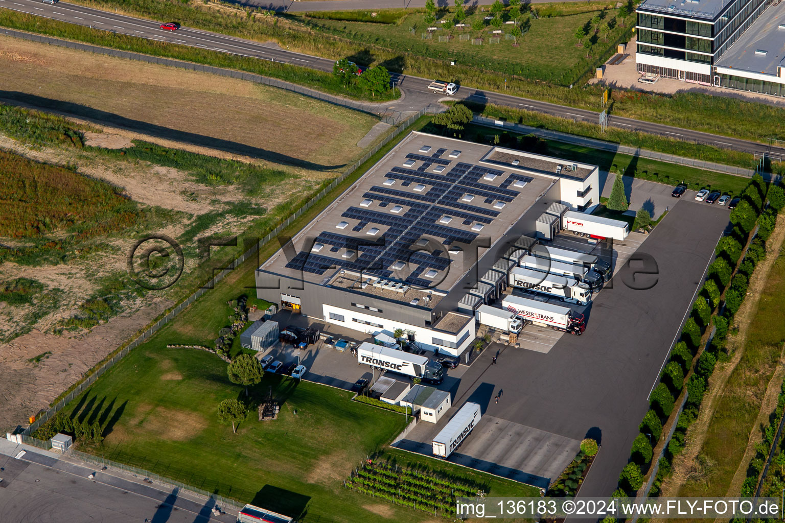 Aerial photograpy of TRANSAC International Freight Forwarding Company Ltd. in Rülzheim in the state Rhineland-Palatinate, Germany