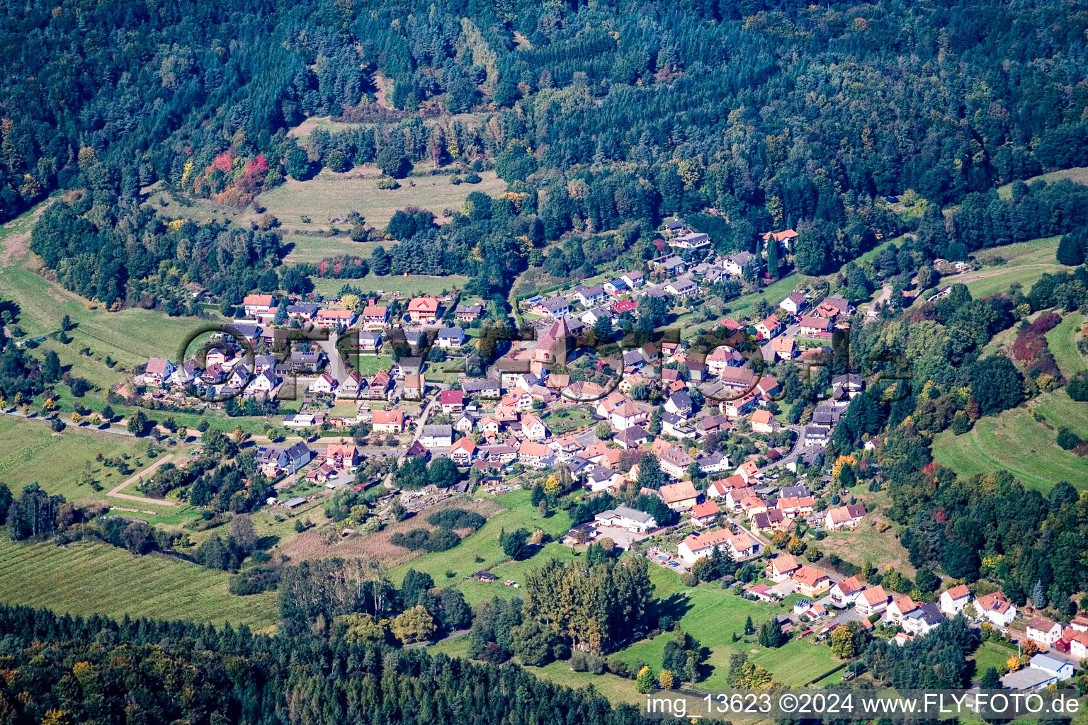 Aerial view of Village view of Bobenthal in the state Rhineland-Palatinate