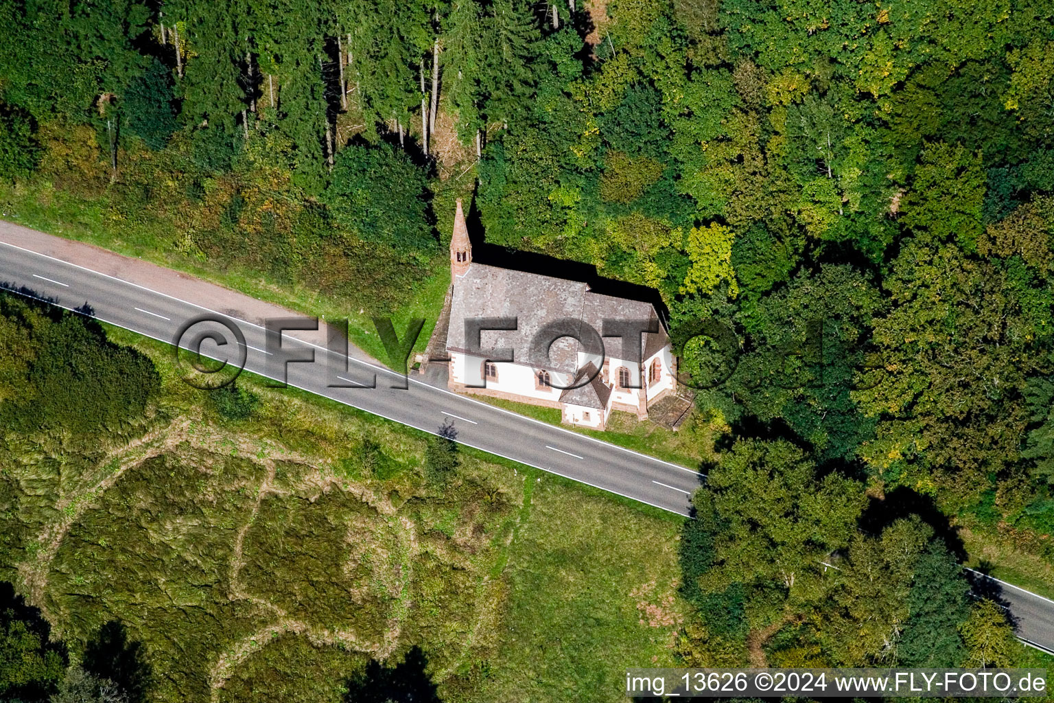 Churches building the chapel at road in Wieslauter valley in Niederschlettenbach in the state Rhineland-Palatinate, Germany