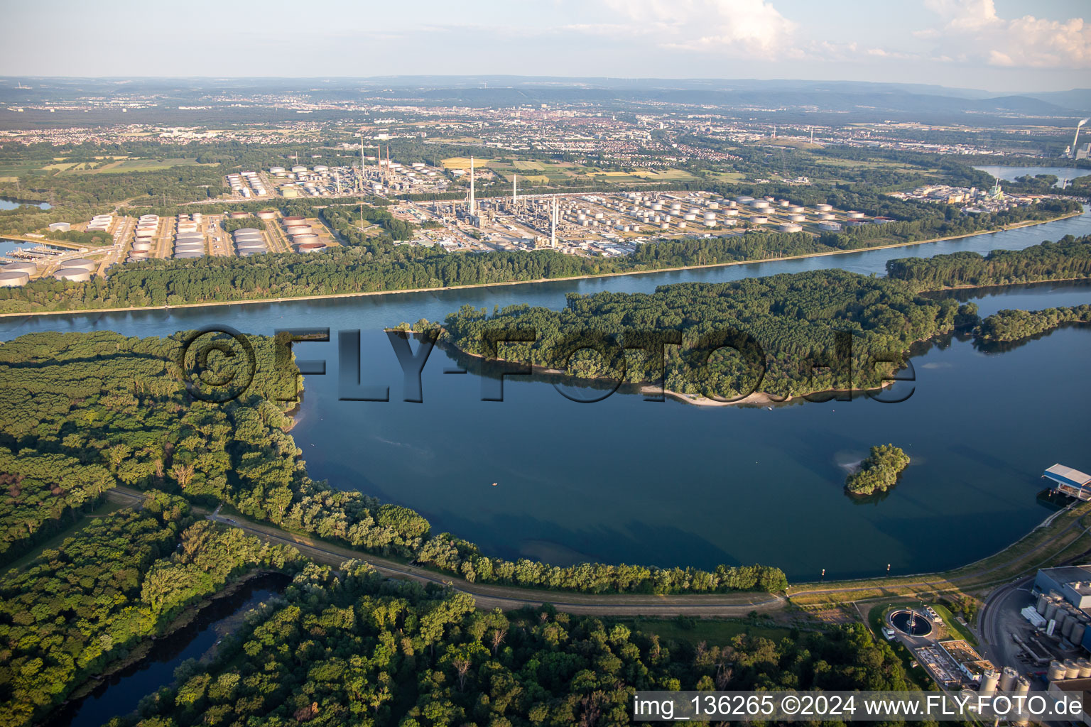 Wörth State Harbor and MIRO on the other side of the Rhine in Wörth am Rhein in the state Rhineland-Palatinate, Germany