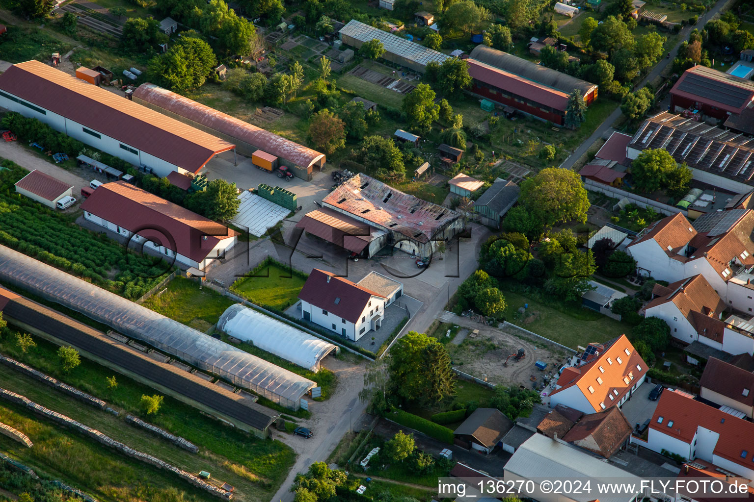 Aerial view of Burnt down agricultural warehouse at Am Ettenbaum in Kandel in the state Rhineland-Palatinate, Germany