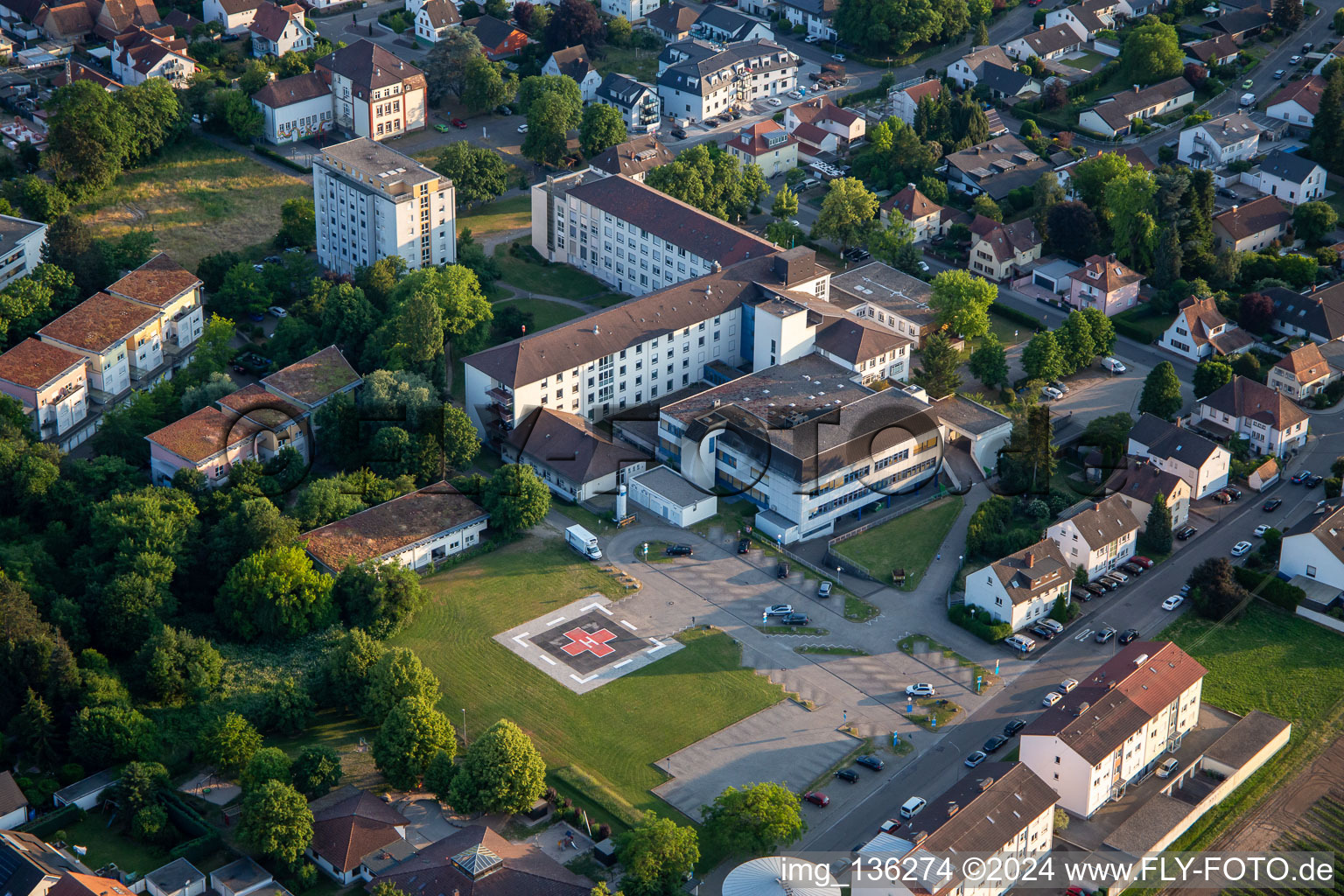 Aerial view of Asklepios Südpfalzkliniken in Kandel in the state Rhineland-Palatinate, Germany