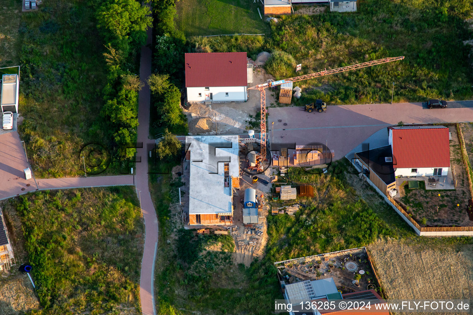 Aerial view of New development area Fliederweg in Kandel in the state Rhineland-Palatinate, Germany