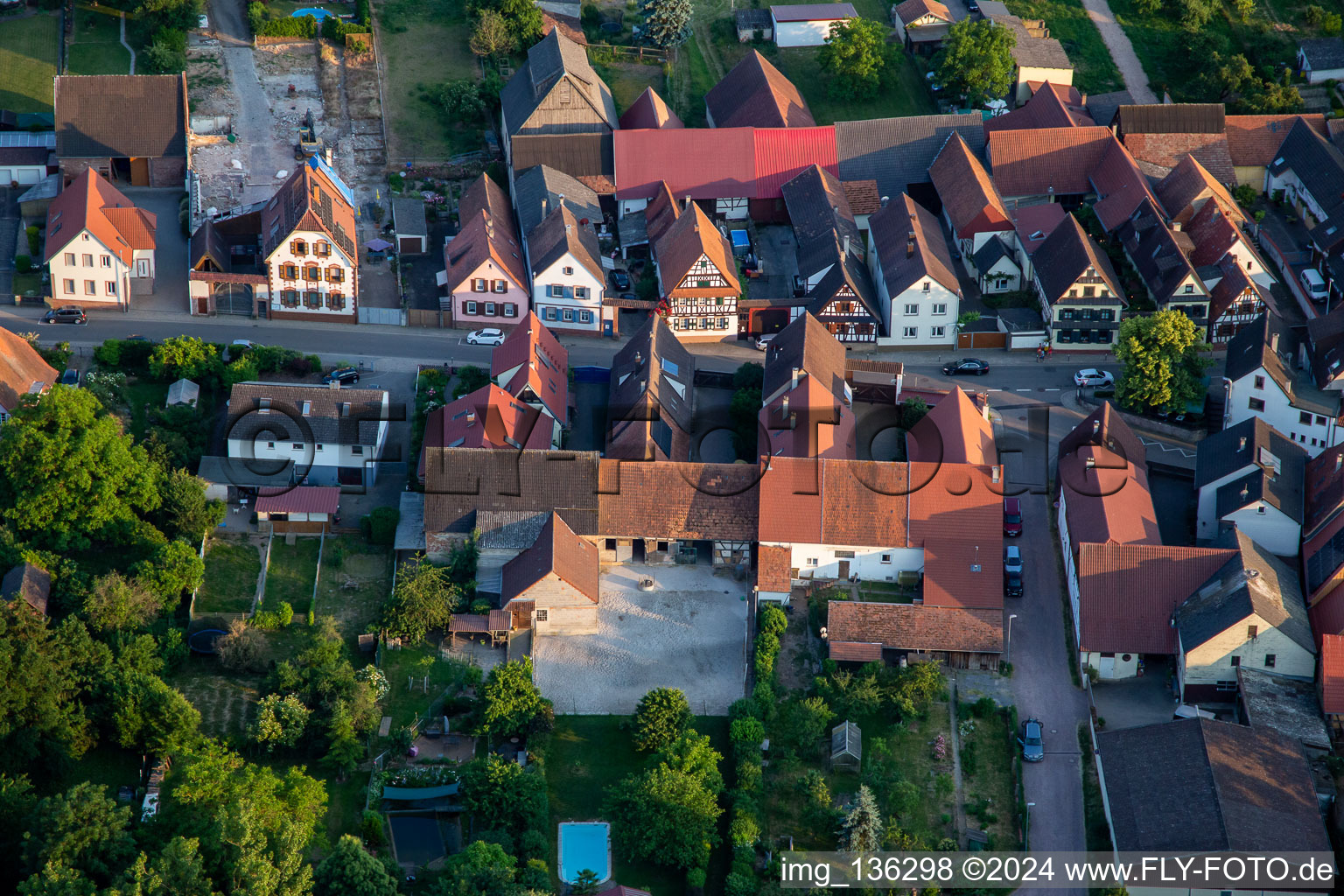 Aerial view of Gnägyhof on the main street in Winden in the state Rhineland-Palatinate, Germany