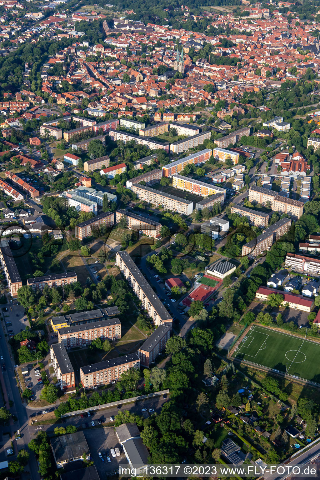 Apartment blocks Birkenstr in Quedlinburg in the state Saxony-Anhalt, Germany