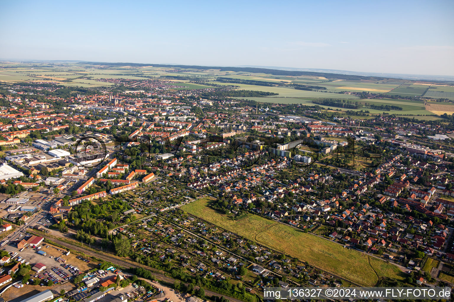 Aerial view of Allotment gardening association Dr. Schreber eV in Halberstadt in the state Saxony-Anhalt, Germany