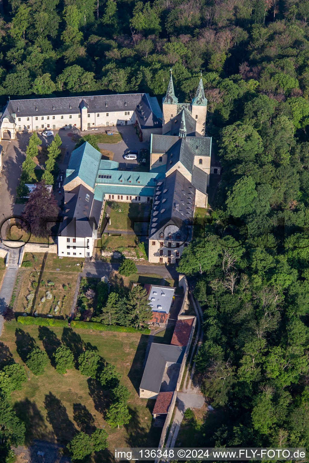 Huysburg Monastery in the district Röderhof in Huy in the state Saxony-Anhalt, Germany out of the air