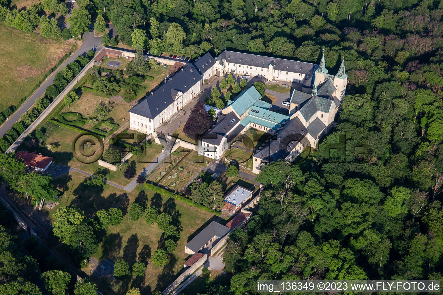 Huysburg Monastery in the district Röderhof in Huy in the state Saxony-Anhalt, Germany seen from above