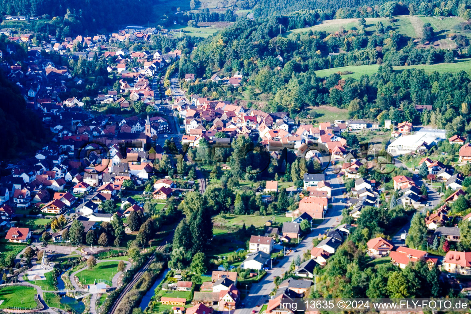 Aerial view of Bundenthal in the state Rhineland-Palatinate, Germany