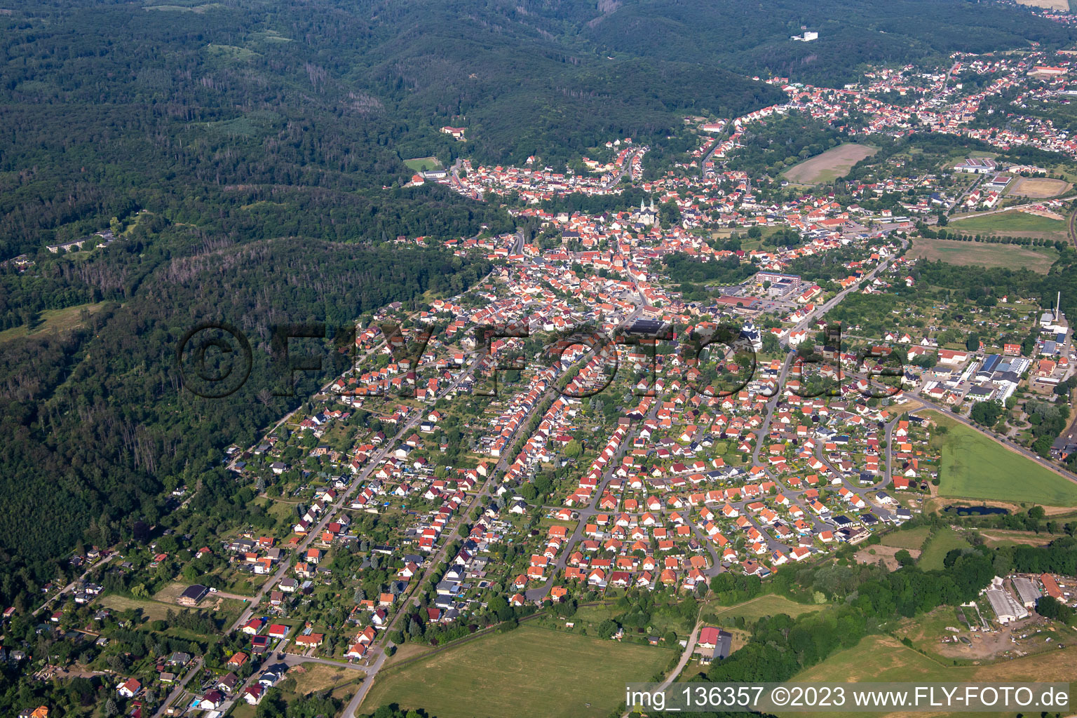 Aerial view of Osterallee in the district Gernrode in Quedlinburg in the state Saxony-Anhalt, Germany