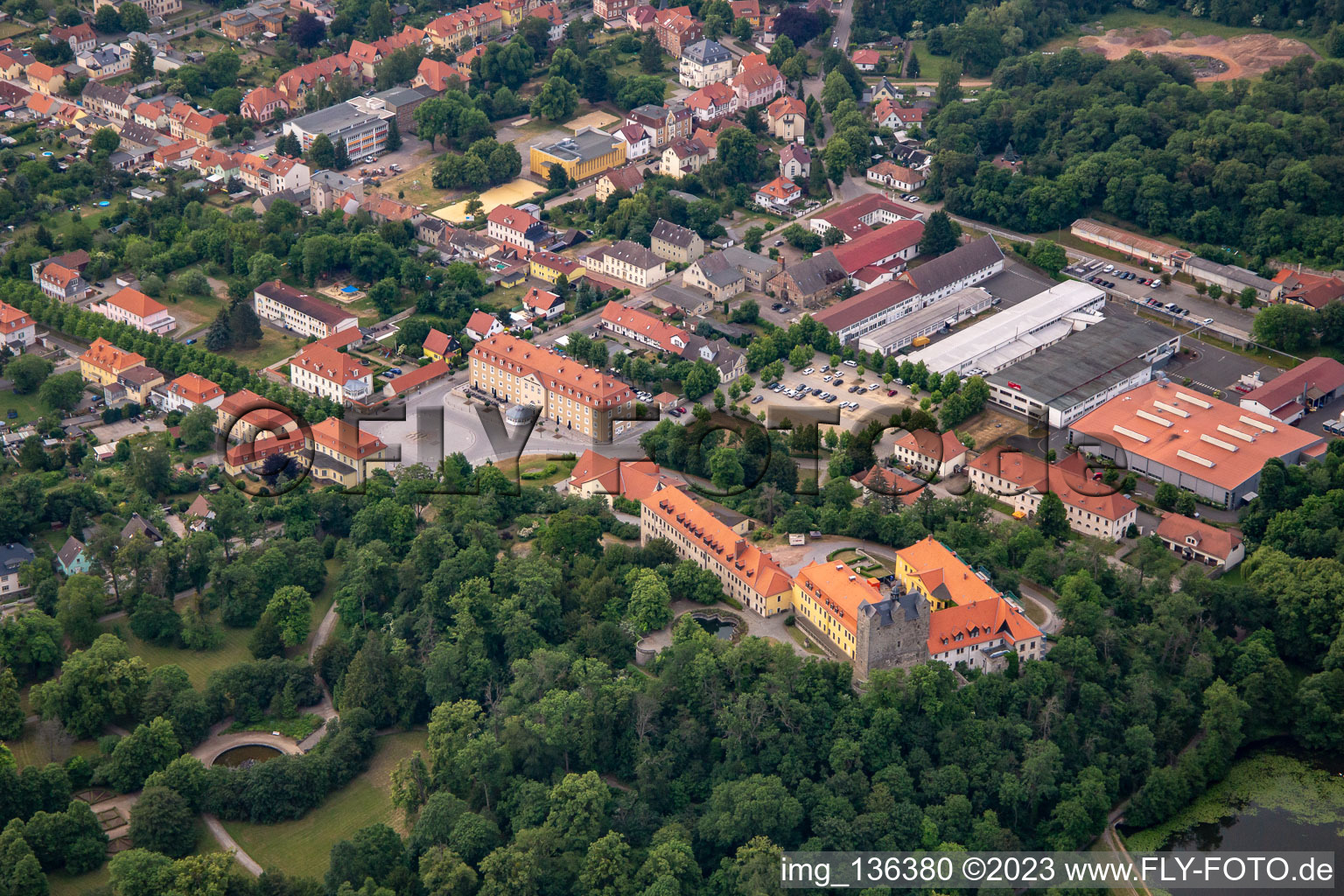 Aerial view of Castle and castle park Ballenstedt eV in Ballenstedt in the state Saxony-Anhalt, Germany