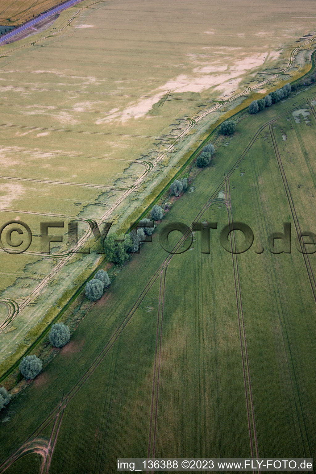 Aerial view of Course of the Getel stream in the district Radisleben in Ballenstedt in the state Saxony-Anhalt, Germany