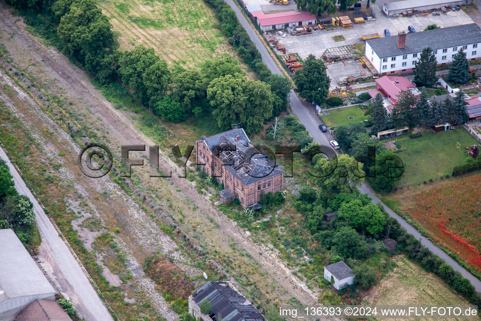 Aerial view of Ruins on Vater-Jahn-Straße in the district Ermsleben in Falkenstein in the state Saxony-Anhalt, Germany