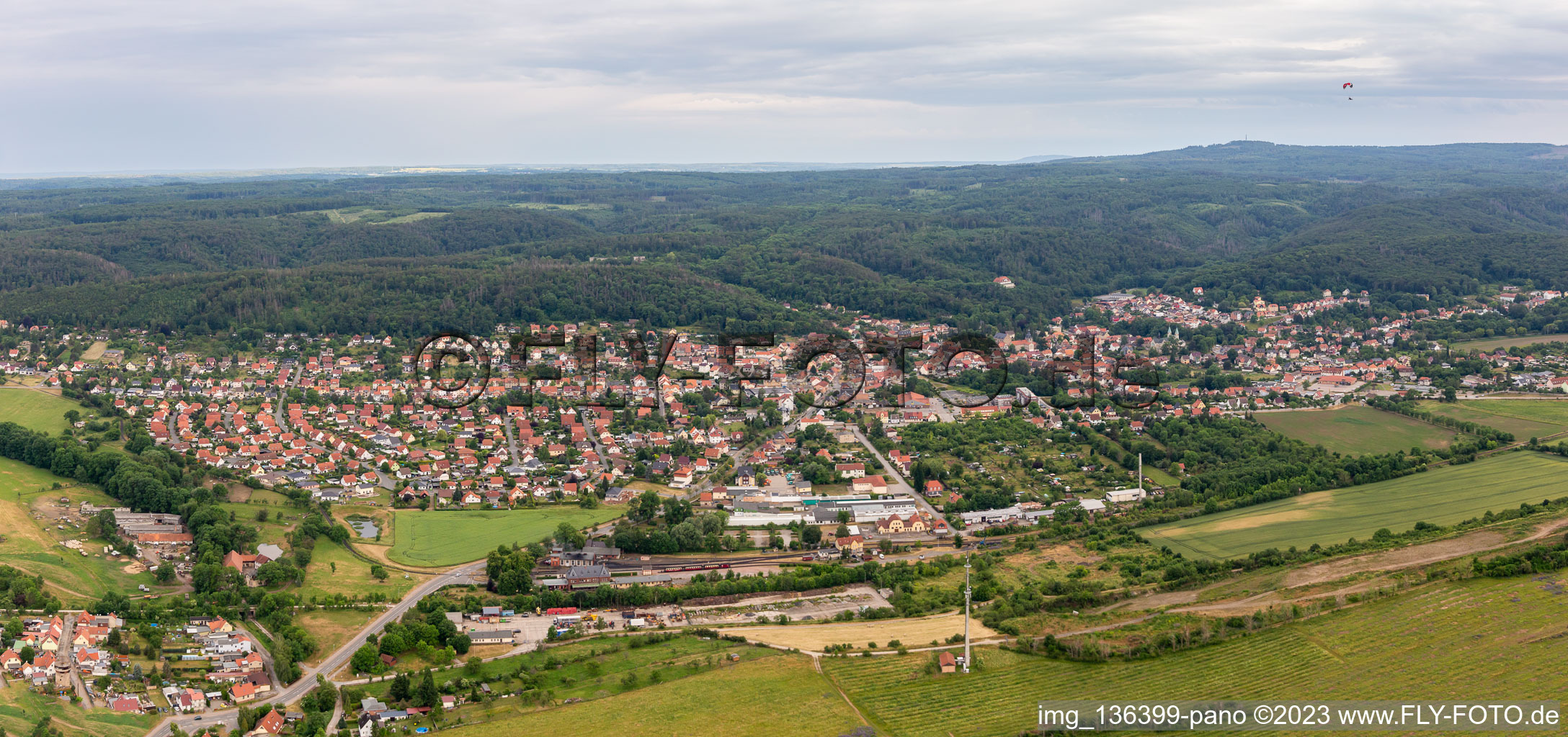 Panorama from the north in the district Gernrode in Quedlinburg in the state Saxony-Anhalt, Germany