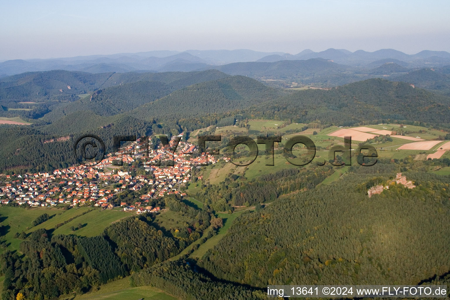 Bird's eye view of Busenberg in the state Rhineland-Palatinate, Germany