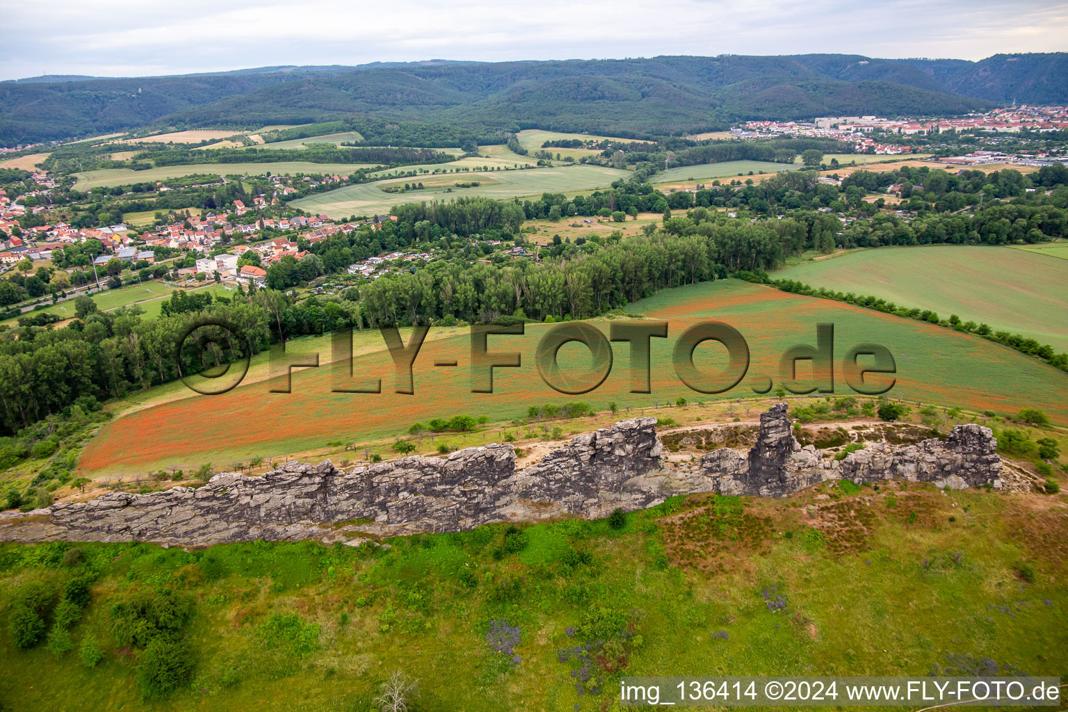 Oblique view of Devil's Wall (Königstein) in the district Weddersleben in Thale in the state Saxony-Anhalt, Germany