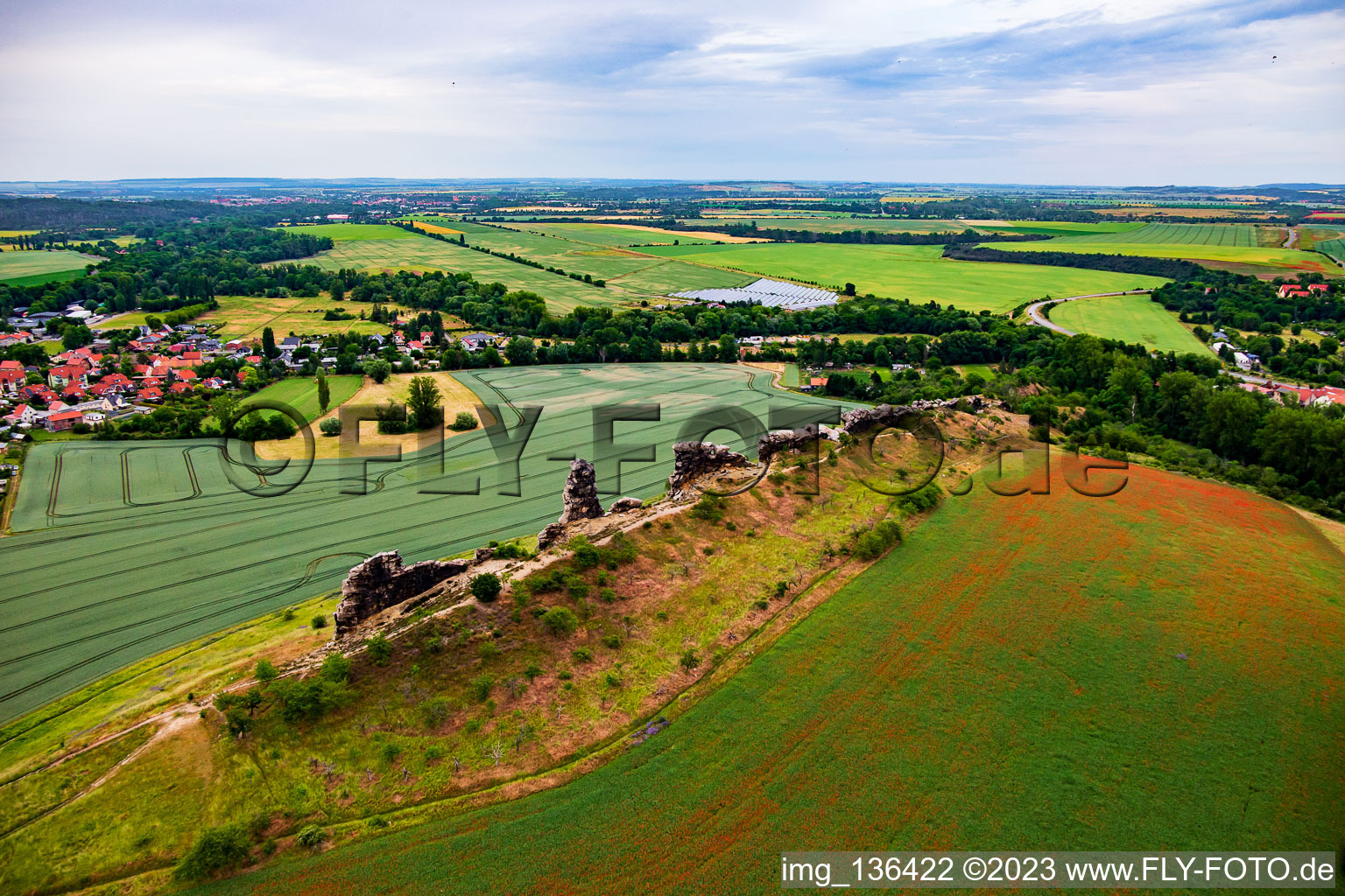 Aerial photograpy of Devil's Wall center stones in the district Weddersleben in Thale in the state Saxony-Anhalt, Germany