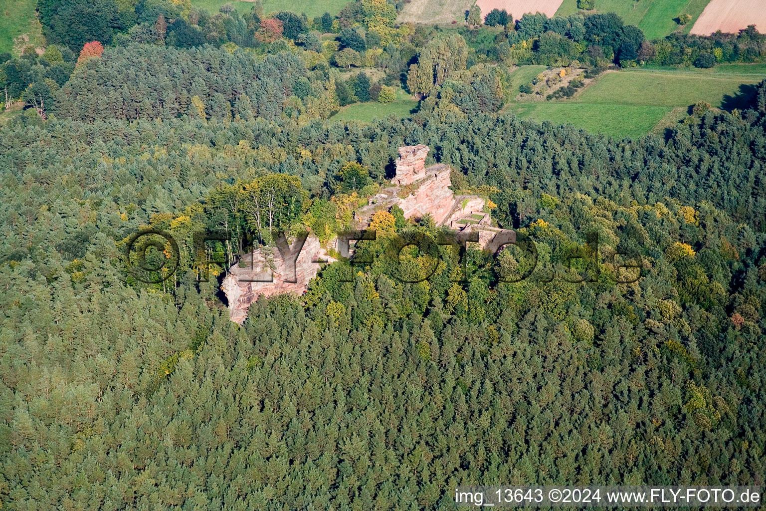 Ruins and vestiges of the former castle and fortress Burg Drachenfels in Busenberg in the state Rhineland-Palatinate