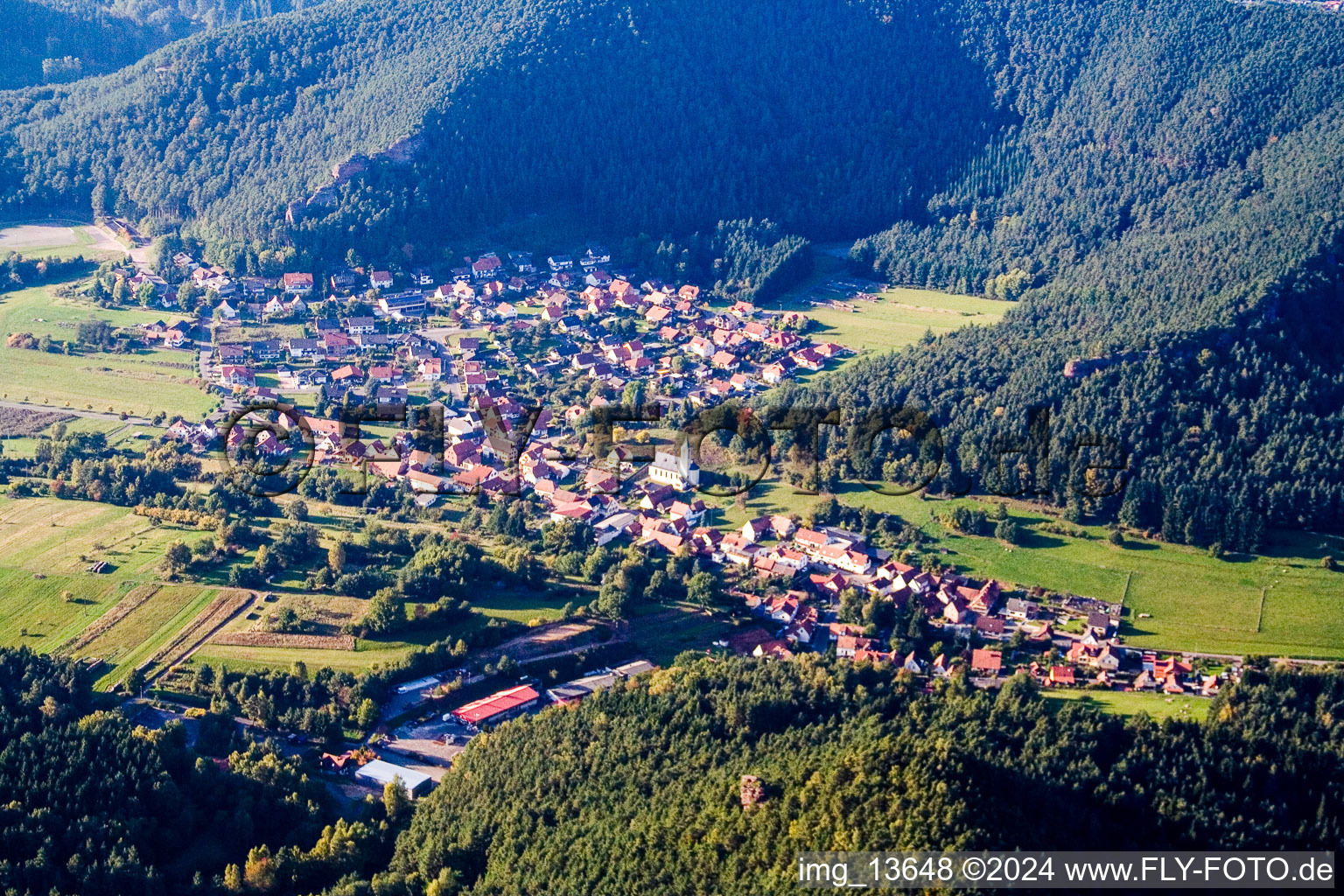 Aerial view of Schindhard in the state Rhineland-Palatinate, Germany