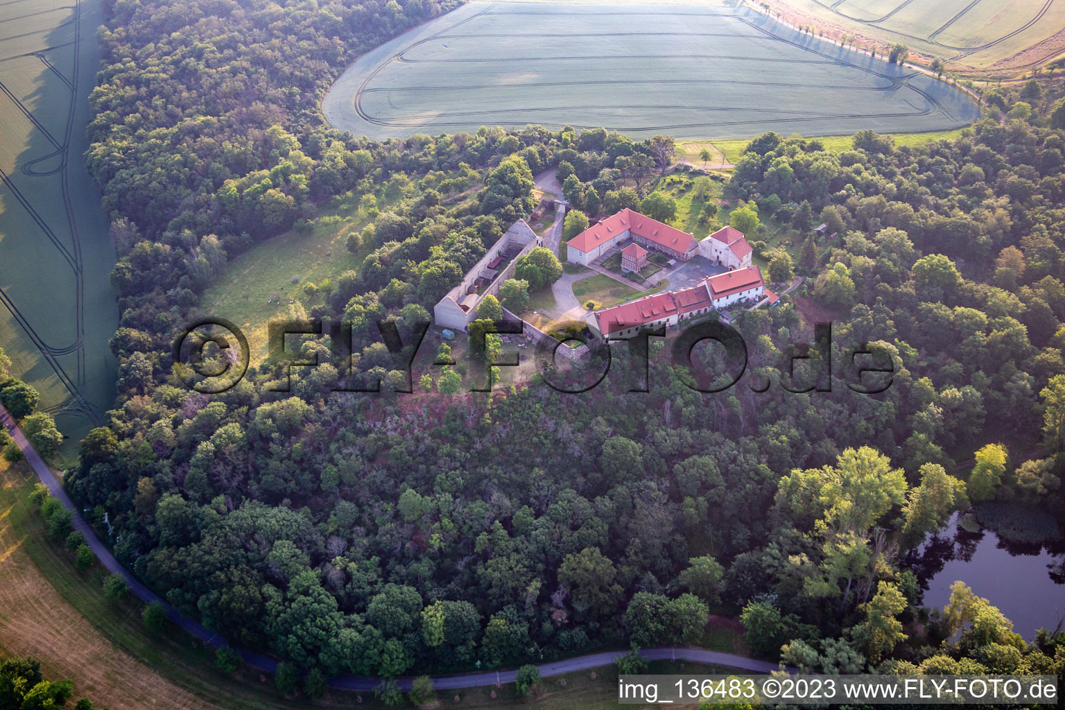 Aerial view of Konradsburg in the district Ermsleben in Falkenstein in the state Saxony-Anhalt, Germany