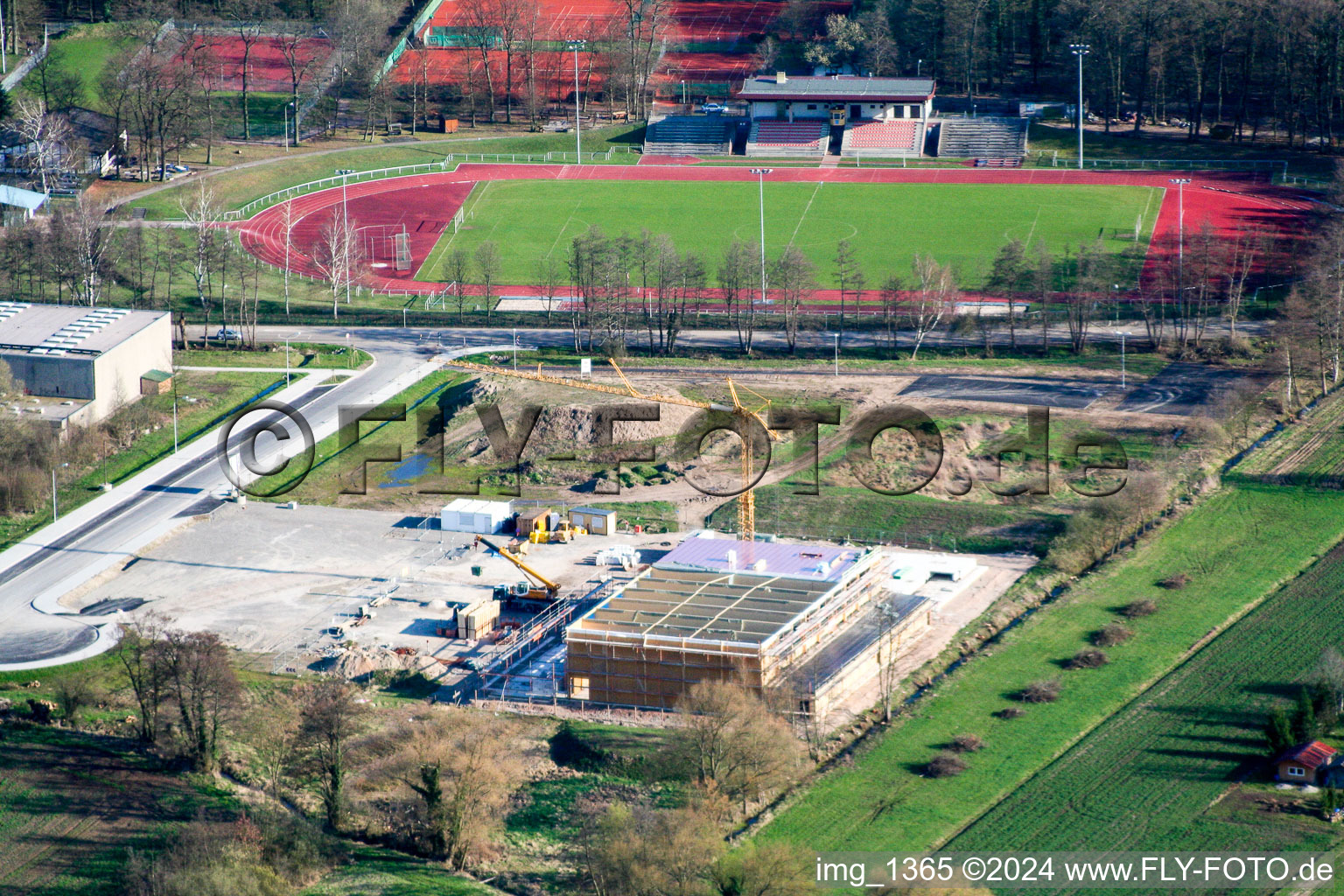 Aerial photograpy of Construction site multi-purpose hall in Kandel in the state Rhineland-Palatinate, Germany