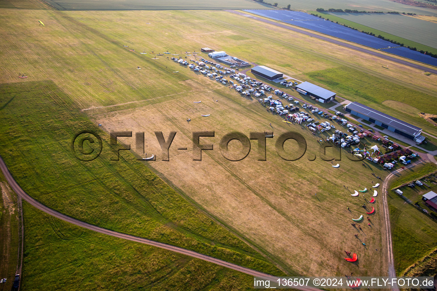 Aerial photograpy of Paramotors at the airport Ballenstedt in the district Asmusstedt in Ballenstedt in the state Saxony-Anhalt, Germany