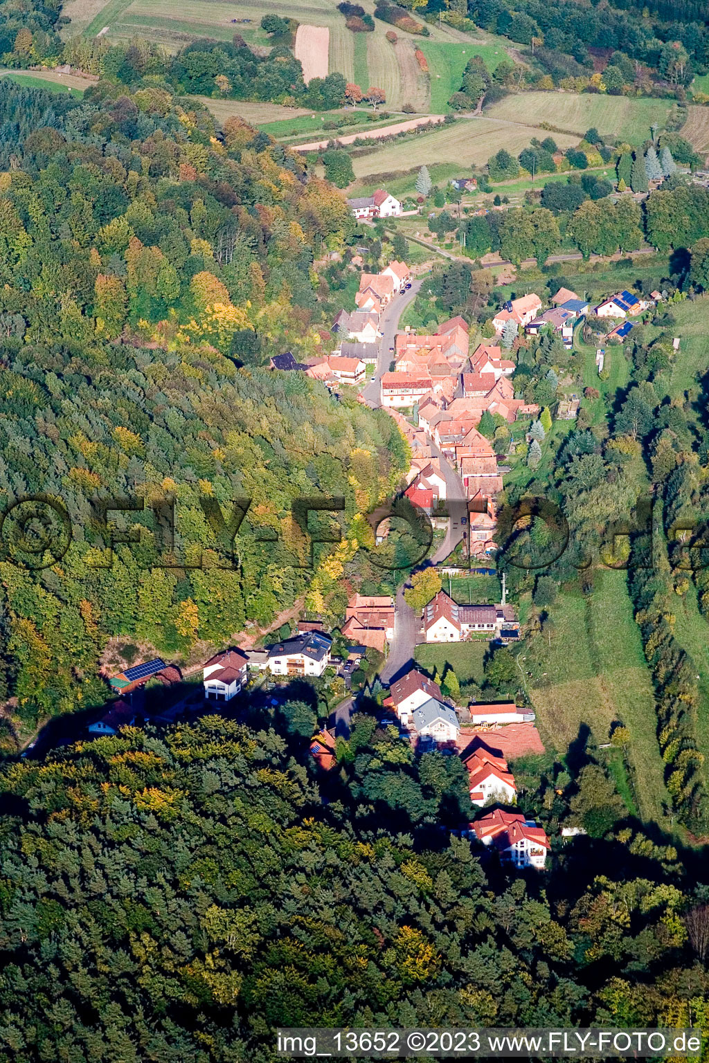 Oberschlettenbach in the state Rhineland-Palatinate, Germany seen from above
