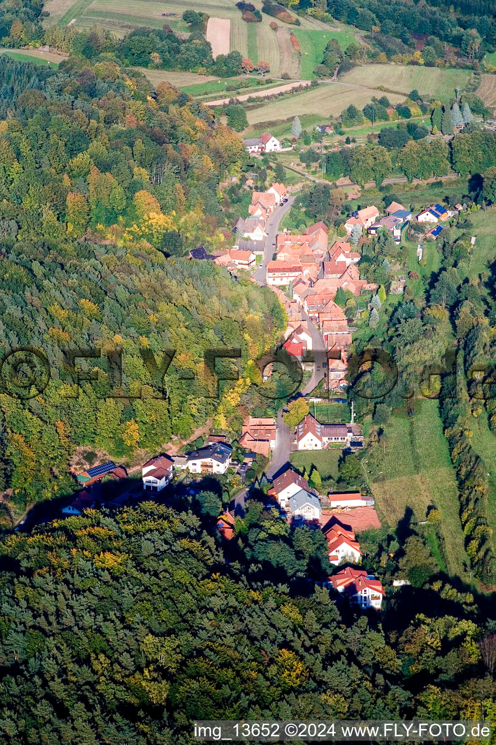 Oberschlettenbach in the state Rhineland-Palatinate, Germany seen from a drone